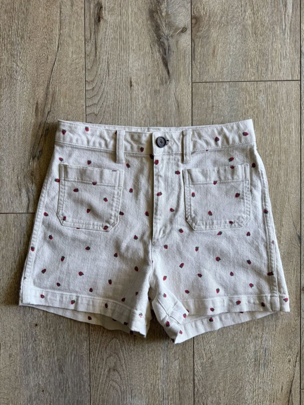 Madewell Emmet Cream Fresh Strawberry High Rise Stretch Denim Shorts Size 26